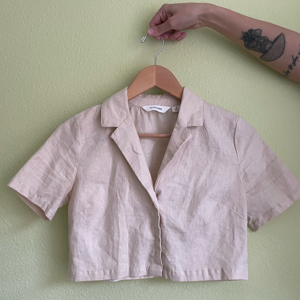 Glassons Cream Linen Cropped Shirt